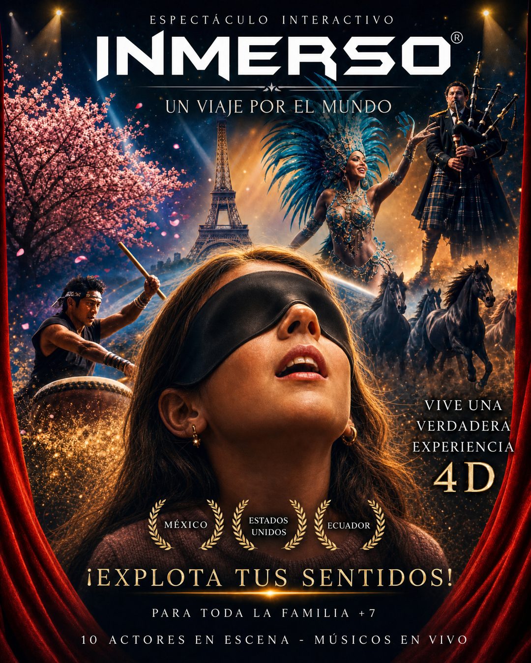 Póster INMERSO Un viaje por el mundo, joven con antifaz