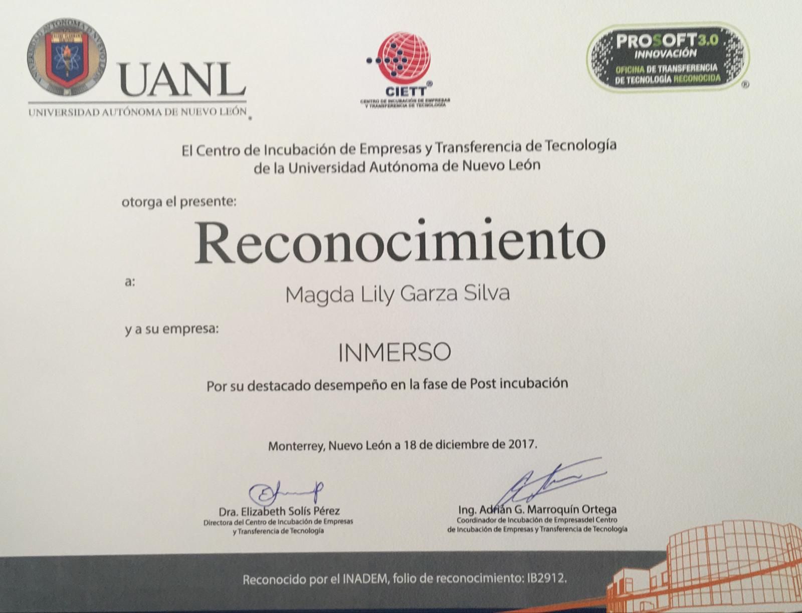 Reconocimiento UANL · Centro de Incubación de Empresas