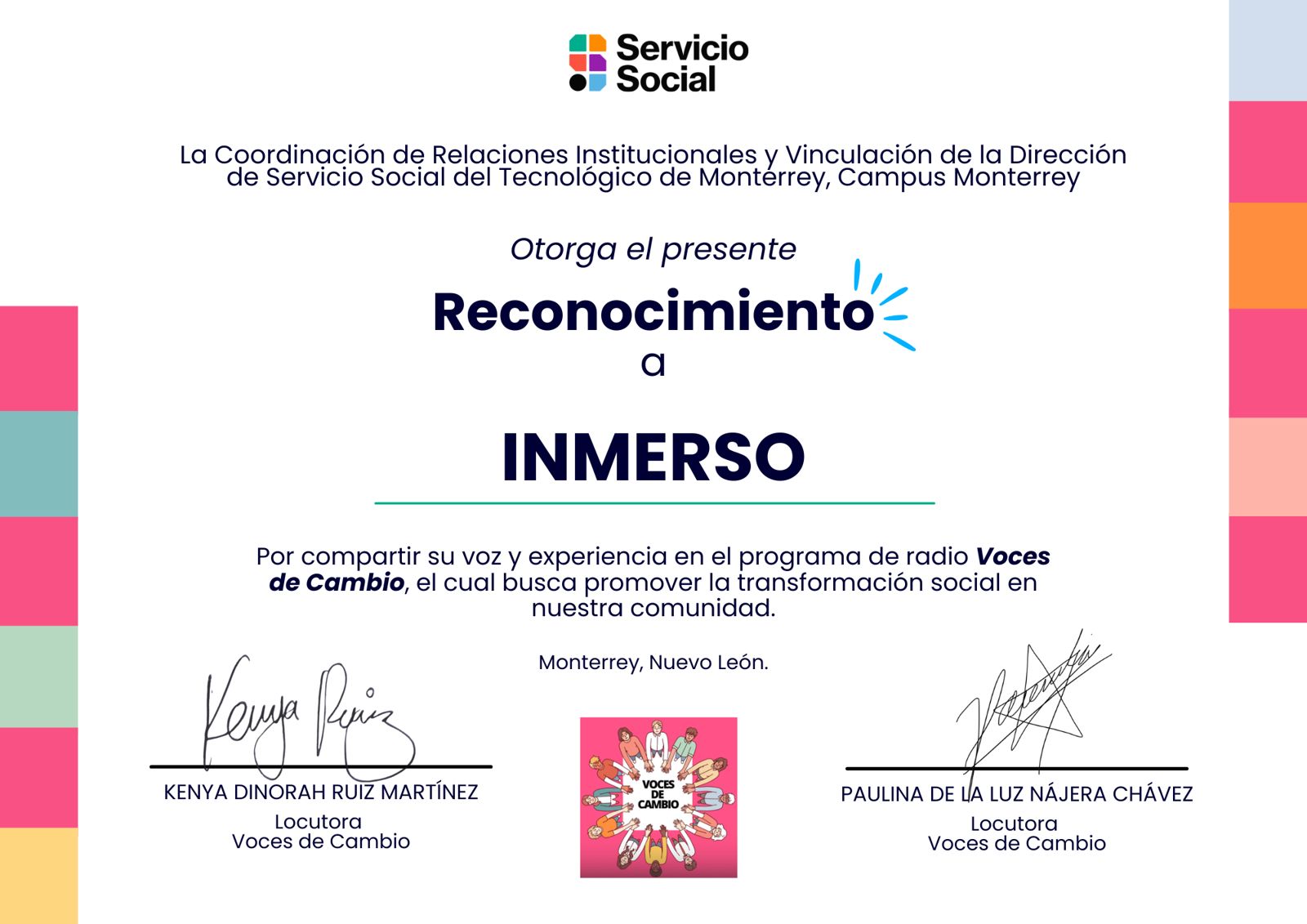 Reconocimiento del Tec de Monterrey · Servicio Social